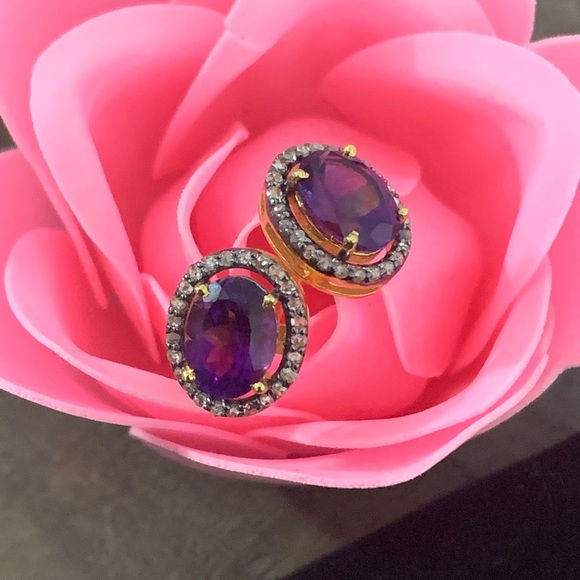 1/2 cttw Chocolate Diamond Amethyst Earrings - Picture 9 of 11